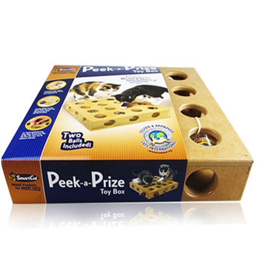 KFX-7914429 Heavy-Duty Wooden Cat Toy Box with 9 Holes for Interactive Play and Natural Behavior Encouragement