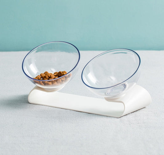 KFX-7919549 Double Pet Bowl with ABS Base and AS Bowls in White, 290 x 138 x 120mm