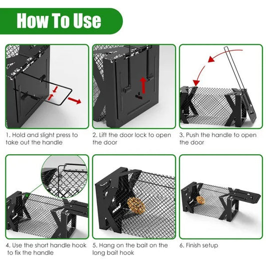 KFX-7923005 Humane Mouse Trap Cage - Non-Lethal Metal Rodent Catcher for Indoor and Outdoor Use