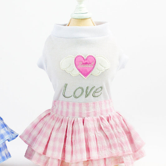KFX-7927485 Small Dog Love Skirt in Blue and Pink - Cotton Princess Style for Pet Mothers