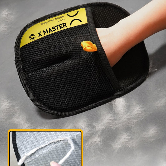 KFX-7936445 Pet Hair Removal Gloves for Home Grooming and Cleaning - 24x16cm Mesh and Brushed Fabric in Black/Yellow