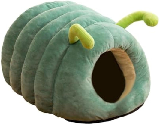 KFX-7938109 Animal Shape Semi-Enclosed Cave Bed for Cats and Small Dogs - Plush, Non-Slip, Modern Design, Green Color, 50*40*30cm