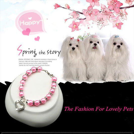 KFX-7938621 Elegant Pearl Necklace Pet Collar Decoration in Various Colors and Sizes