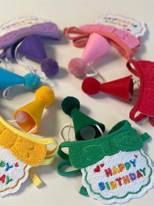 KFX-7951805 Hand-Knitted Pet Bib and Hat Set with Letter Pattern in Assorted Colors