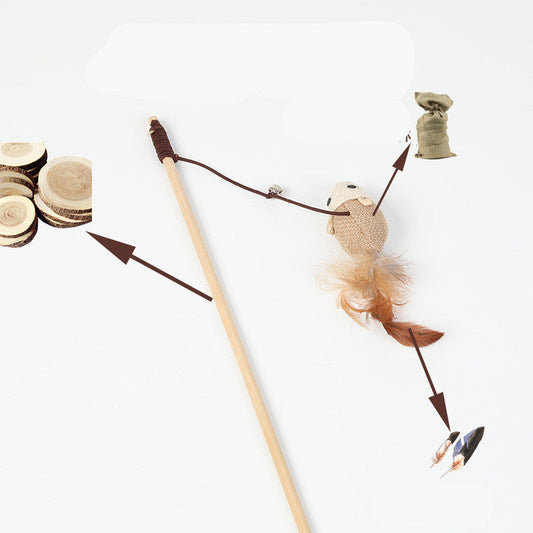 KFX-7958717 Cat Toy with Hemp Rope and Wooden Pole - 40cm Interactive Play Rod