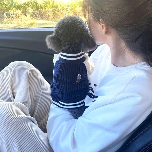 KFX-7964221 Thermal Pet Jacket for Autumn and Winter - Navy Blue & Brown Baseball Styles