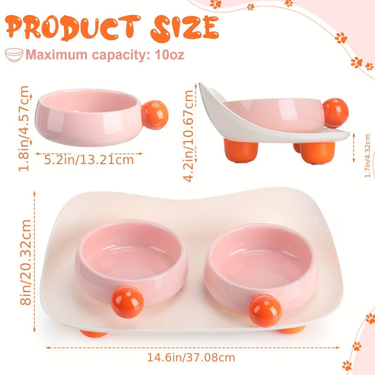 KFX-7965117 Elevated Ceramic Cat Bowl Set with Non-Slip Support for Food and Water, Washable for Cats and Small Dogs