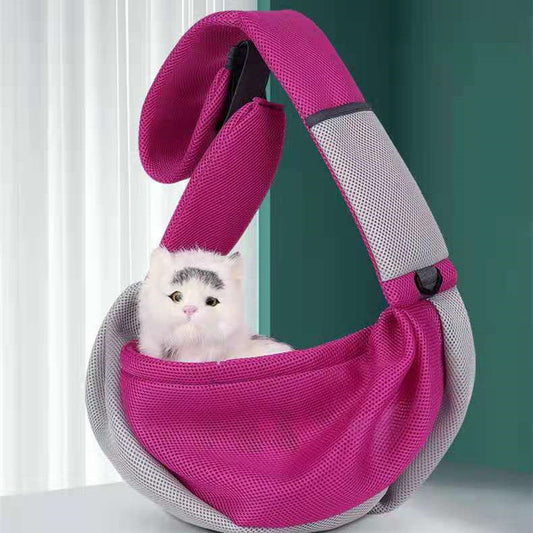 KFX-7975613 Portable Pet Travel Messenger Bag with Breathable Mesh Design - Adjustable Shoulder Straps and D-Shaped Ring