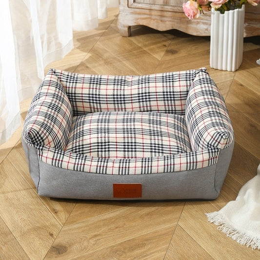 KFX-7979197 Striped Open Nest Square Kennel for Dogs - Plush Fabric in Light and Dark Gray