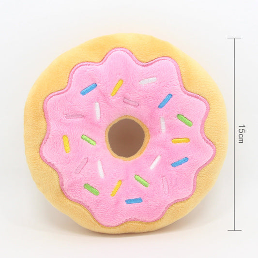 KFX-7979965 Donut Plush Toy for Dogs - 15Cm Bagel Sounding Toy in Pink, Brown, Green, and Blue