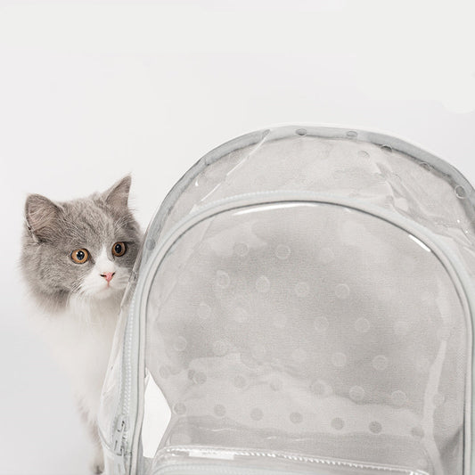 KFX-7981373 Transparent Portable Cat Walking Bag for Cats and Small Dogs, PVC and Canvas Construction