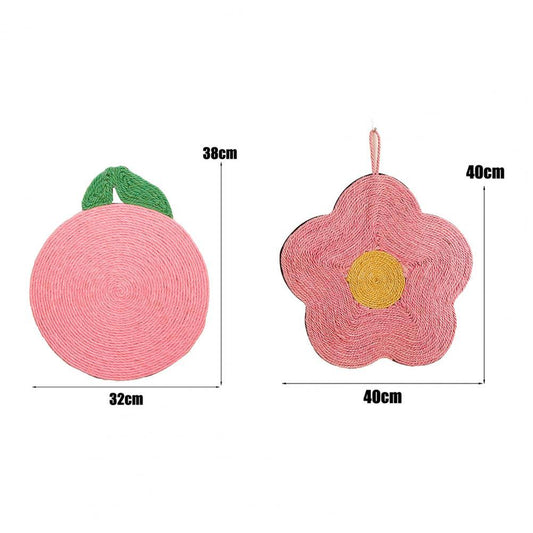 KFX-7982397 Natural Sisal Cat Scratch Pad - Flower & Orange Shapes, Traceless Hook for Wall Hanging, Indoor Claw Grinder Mat