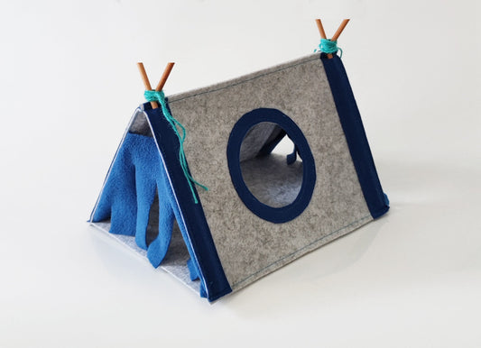 KFX-7989693 Cozy Felt Rabbit Nest for Small Pets - Corner House Tent in Blue, Pink, and Christmas Colors