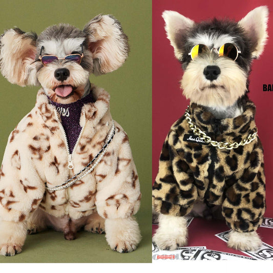 KFX-7996989 Leopard Print Dog Jacket for Spring and Autumn – Thick Polyester Coat for Small Breeds