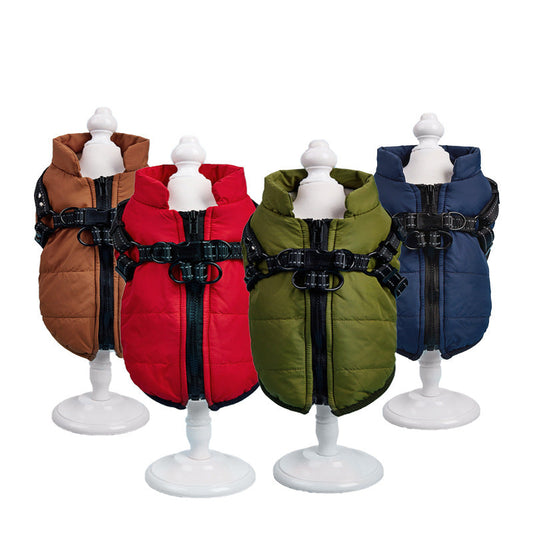 KFX-7998781 Waterproof Warm Cotton Dog Jacket - Thickened Vest for Pets in Red, Army Green, Navy Blue, Brown - Sizes M to 2XL