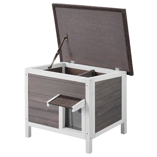 KFX-7999677 Outdoor Wooden Cat Shelter with Insulated Roof and PVC Door Flaps for All-Weather Comfort
