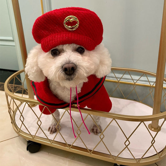 KFX-8009917 Cozy Red Wool Dog Sweater for Autumn and Winter