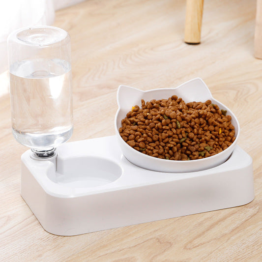 KFX-8012093 Adjustable Automatic Double Cat Drinking Bowl with PP Resin Base and PET Water Bottle