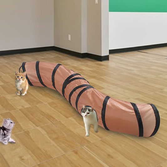 KFX-8022717 Collapsible S-Shaped Cat Tunnel Toy - Solid Color Polyester, 25x122CM, Available in Brown, Black, Lake Blue