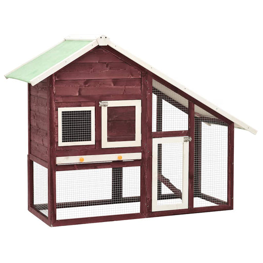KFX-8025021 Mocha Two-Level Solid Fir Wood Rabbit Hutch with Easy Access Ramp and Pull-Out Cleaning Shelf