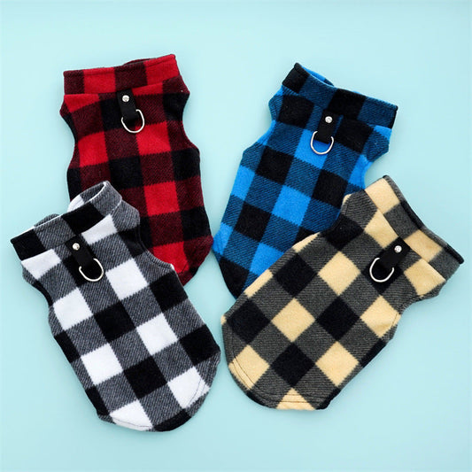 KFX-8035517 Cozy Polar Fleece Plaid Vest for Dogs and Cats