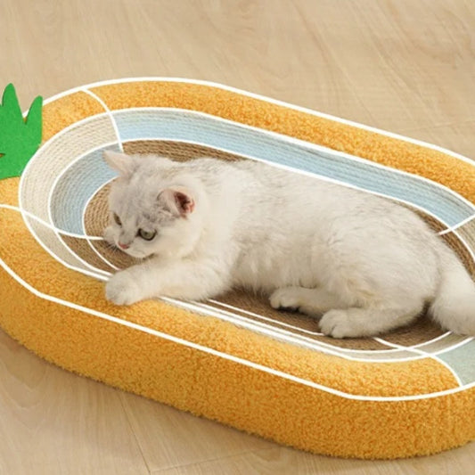 KFX-8056381 Pineapple Oval Sisal Cat Scratch Board with Plush Cushioning for Claw Grinding