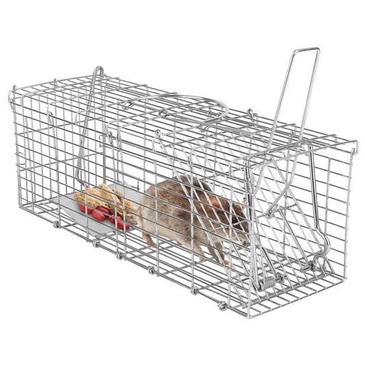 KFX-8059837 Humane Foldable Live Rodent Trap Cage with Galvanized Iron Construction and Detachable L Shaped Rod