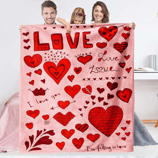 KFX-8062781 Heart Print Polyester Fiber Blanket - Warm and Cozy for All Seasons (Multiple Sizes Available)
