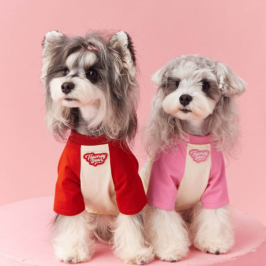 KFX-8072253 Summer Contrast Color Dog Clothes – Stylish Cotton Pet Apparel in Red & Pink, Sizes XS to XXL