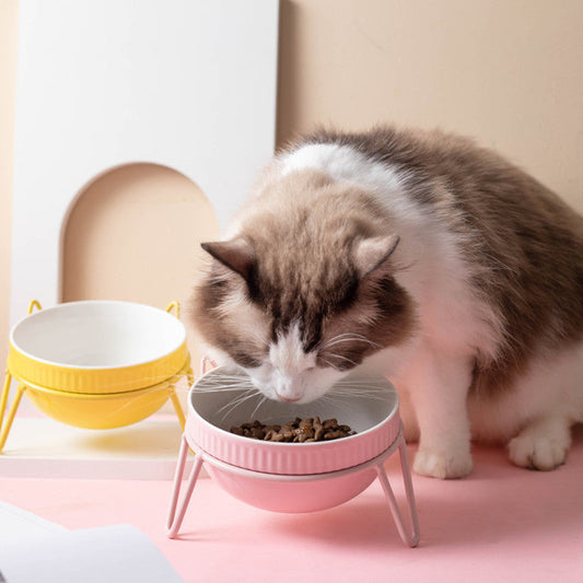 KFX-8073661 Ceramic Pet Bowl with High Foot for Neck Protection - Multiple Colors and Designs Available