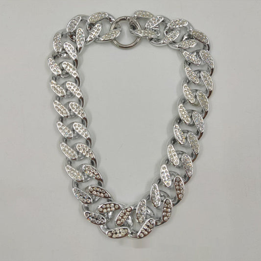 KFX-8091581 Rhinestone-Embellished Geometric Chain Necklace in Gold, Silver, and Rose Gold
