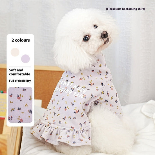KFX-8094013 Floral Dog Undershirt with Skirt for Small Breeds in Light Purple and Apricot