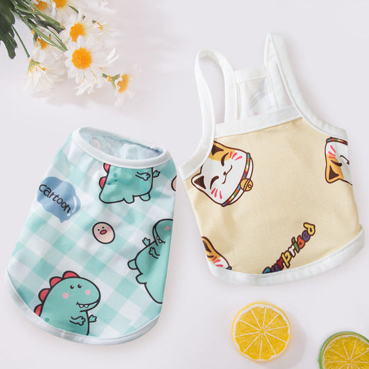 KFX-8095293 Cute Dinosaur and Cat Print Pet Vest for Dogs and Cats - Jersey Material, Multiple Sizes Available