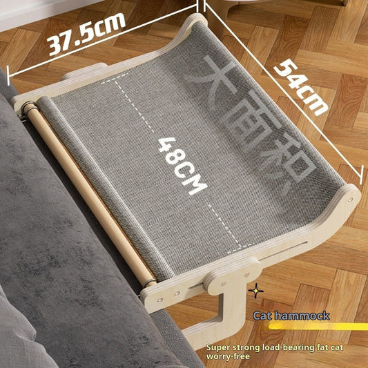 KFX-8112061 Extra Large Hanging Cat Bed for Balcony or Window - Solid Wood & Canvas Design