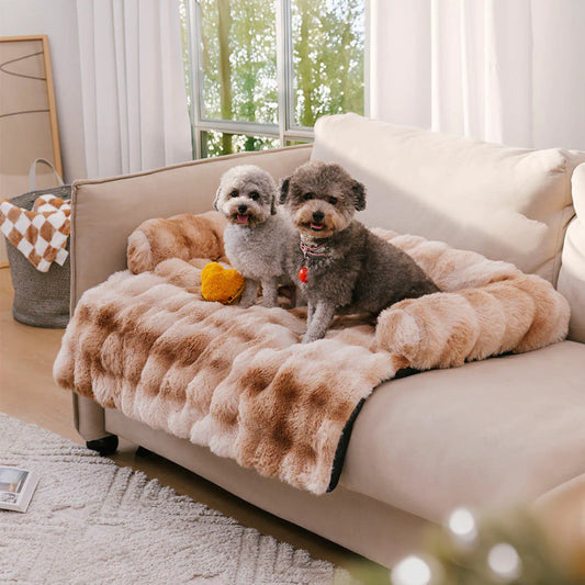 KFX-8117821 Removable and Washable Plush Pet Sofa in Dark Gray, Camel, Tie-Dyed Gray Blue, and Tie-Dyed Brown