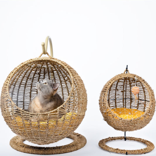 KFX-8119997 Woven Round Cat Litter Bed Hanging Basket for Small and Large Cats
