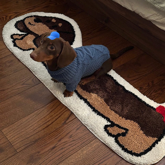 KFX-8128317 Dachshund Patterned Flocking Carpet for Living Room and Bedroom, Machine Washable, 46cm x 120cm or 46cm x 150cm