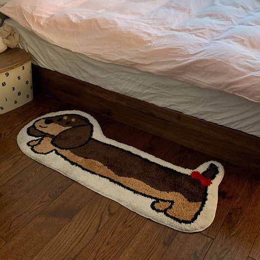 KFX-8128317 Dachshund Patterned Flocking Carpet for Living Room and Bedroom, Machine Washable, 46cm x 120cm or 46cm x 150cm
