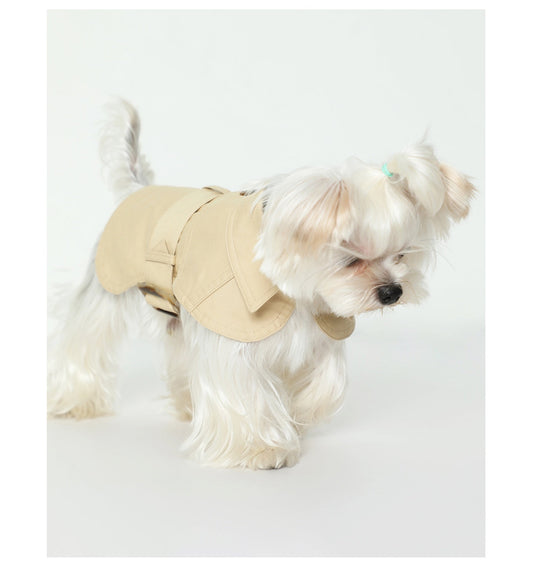 KFX-8129853 Stylish British Trench Coat for Dogs - Lightweight Washed Cotton, Perfect for Spring and Autumn