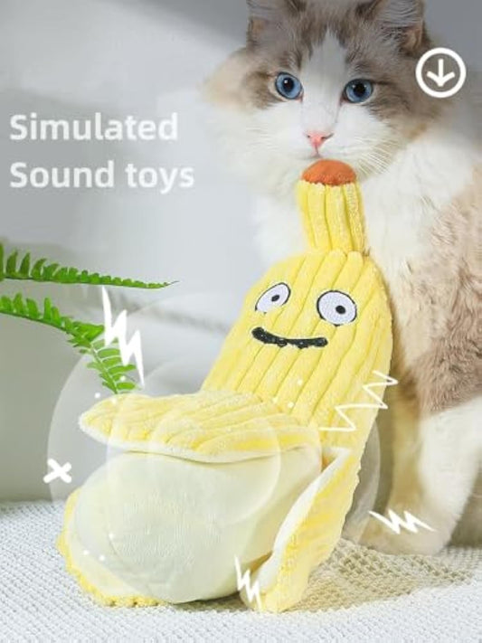 KFX-8134717 Crinkle Banana Cat Toy with Catnip - Soft Plush Chew Toy for Kittens, Ideal for Indoor Play and Exercise