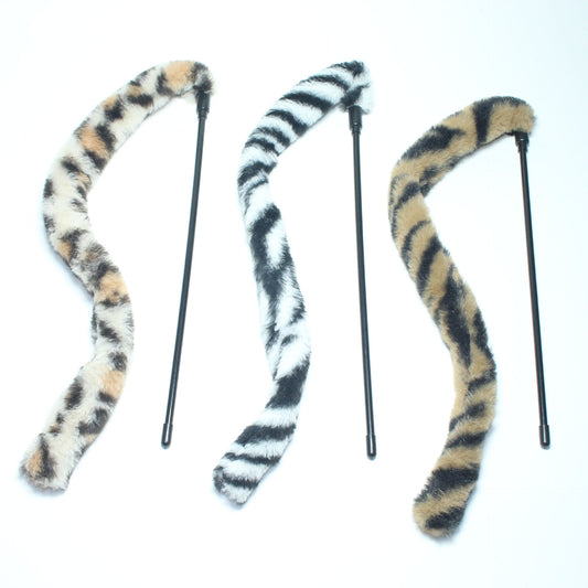 KFX-8149565 Plush Leopard Print Cat Teaser Stick with Simulated Rabbit Hair Tail, 28cm Long