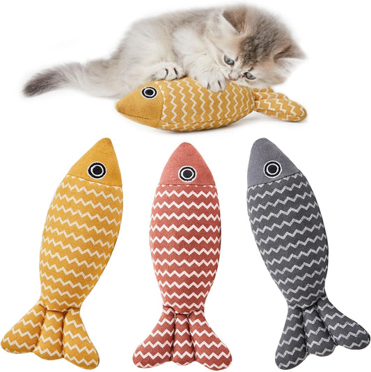 KFX-8155965 Catnip Interactive Fish Toys - 3 Piece Set for Indoor Cats and Kittens, Self-Play Exercise Kicker