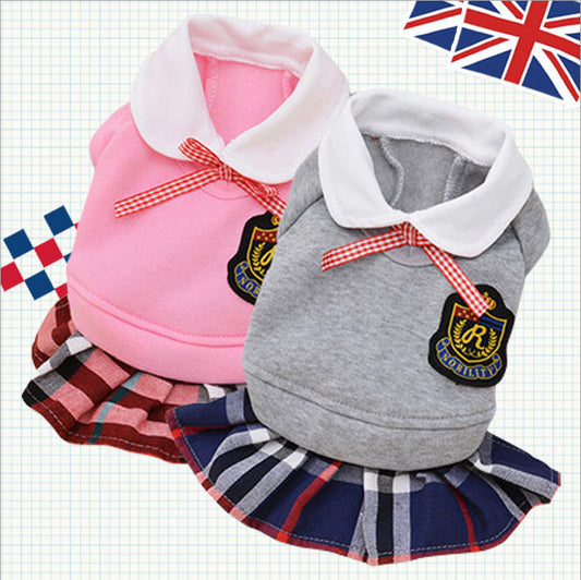 KFX-8156861 Pink and Gray Cotton School Uniform Skirt for Small Dogs