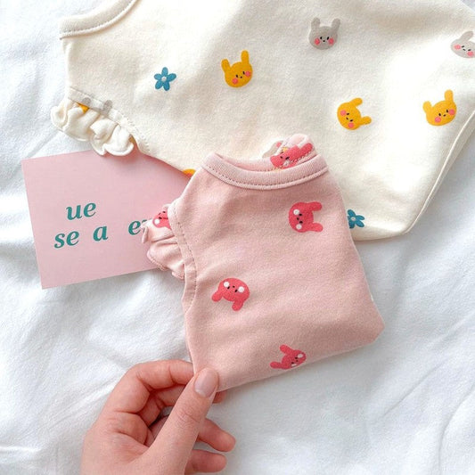 KFX-8160061 Spring Style Thin Cat Vest Apparel for Dogs in Pink and White - Available in S, M, L, XL