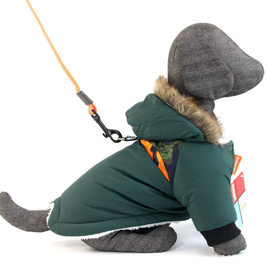 KFX-8168381 Warm Cotton Vest Hoodie for Dogs - Plush Two-Legged Jacket in Multiple Colors and Sizes