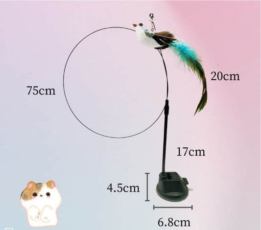 KFX-8170813 Bluebird Feather Cat Teaser Toy with Long Brush Holder and Steel Wire Design
