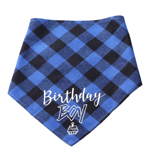 KFX-8173373 Pet Birthday Triangle Scarf Cotton Plaid for Dogs and Cats, Neck Size 20-42cm, Red and Blue