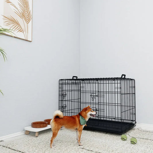 KFX-8185149 36-Inch Black Wire Dog Cage with Double Lock Mechanism and Two Doors for Enhanced Security