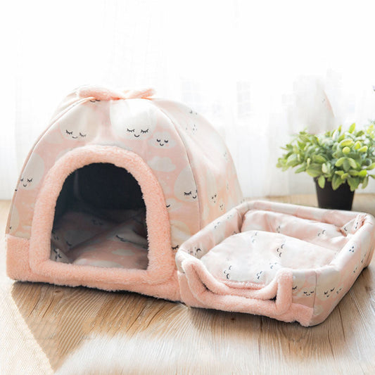KFX-8185533 Cozy Cashmere & Sponge Cat Nest for Pets - Soft Universal Yurt Bed