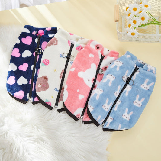 KFX-8185917 Cozy Flannel Plus Velvet Pet Vest with Zipper in Multiple Colors and Sizes